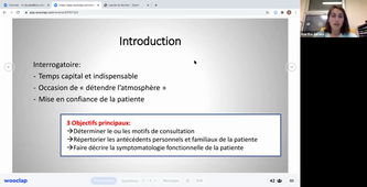 02/03/2021	14:00	15:00	DFGSM3 Séméiologie clinique 2 : signes fonctionnels et examen physique GYNECOLOGIE (CM9)	Dr DURAES Marta	Amphi Rabelais	3647381302	DFGSM3