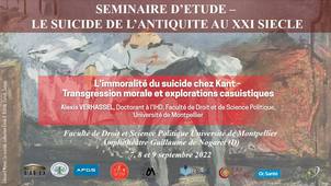 Séminaire d’étude : le suicide, de l’antiquité au XXIème siècle - L’immoralité du suicide chez Kant - Transgression morale et explorations casuistiques