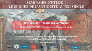 Séminaire d’étude : le suicide, de l’antiquité au XXIème siècle - Un « suicide » français de l’Université ?