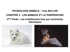LICENCE DE BIOLOGIE Chapitre 2 – Les animaux et la température 2ème Partie : Les endothermes face aux contraintes thermiques