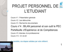 Projet Personnel des Etudiants (PPE) : réaliser un bilan personnel et son outil PEC Portefeuille d'Expérience et de Compétences, animé par Bernard Solins.