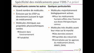 SPÉCIFICITÉ DE L’ÉVALUATION DES RISQUES SANITAIRES LIÉS AUX RÉSIDUS DE MÉDICAMENTS DANS LES EAUX DESTINÉES À LA CONSOMMATION HUMAINE 