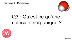 Chapitre 1 – Biochimie Q3 : Qu’est-ce qu’une molécule inorganique ?