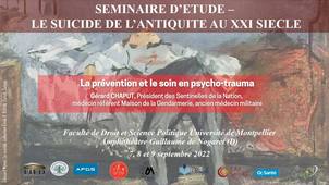 Séminaire d’étude : le suicide, de l’antiquité au XXIème siècle - La prévention et le soin en psycho-trauma