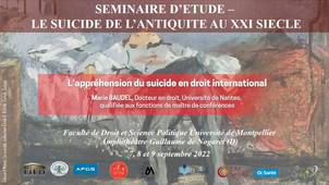 Séminaire d’étude : le suicide, de l’antiquité au XXIème siècle - L’appréhension du suicide en droit international